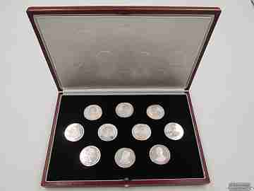 Ten sterling silver coins box. 1980's. The Bourbons. Spain