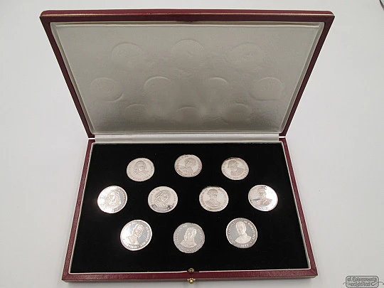 Ten sterling silver coins box. 1980's. The Bourbons. Spain