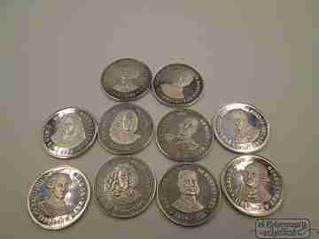 Ten sterling silver coins box. 1980's. The Bourbons. Spain