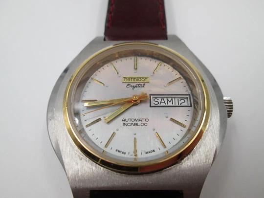 Thermidor Crystal. Automatic. Date & day. Stainless steel. Strap. 1970's