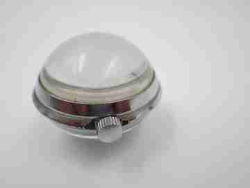 Thermidor transparent ball watch. Silver plated metal. 17 rubies. Stem-wind. 1970's