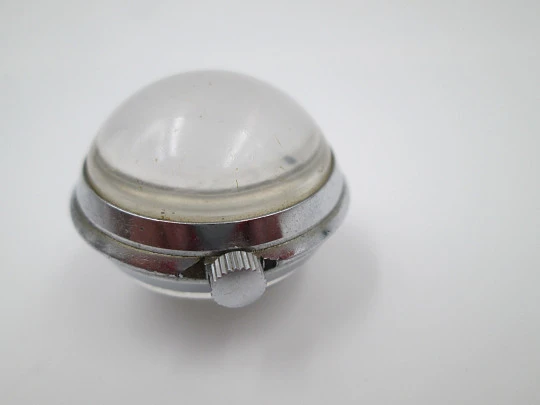 Thermidor transparent ball watch. Silver plated metal. 17 rubies. Stem-wind. 1970's