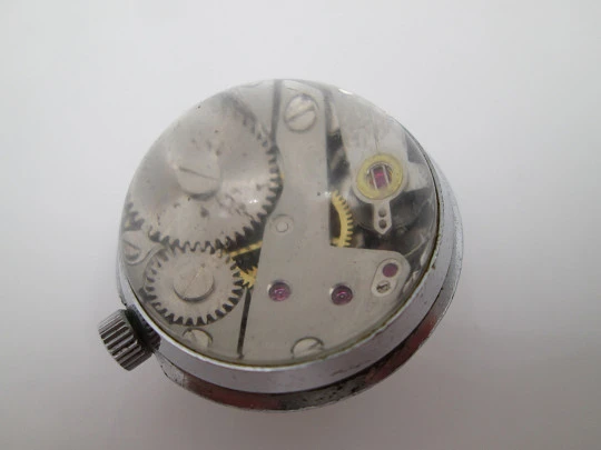 Thermidor transparent ball watch. Silver plated metal. 17 rubies. Stem-wind. 1970's