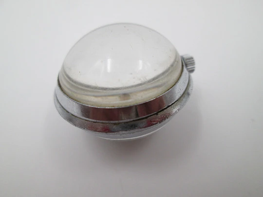 Thermidor transparent ball watch. Silver plated metal. 17 rubies. Stem-wind. 1970's