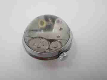 Thermidor transparent ball watch. Silver plated metal. 17 rubies. Stem-wind. 1970's