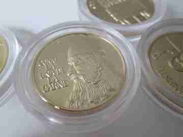 Thirteen coins set. Biblical Arras. 24k gold plated metal. Box. 1990's