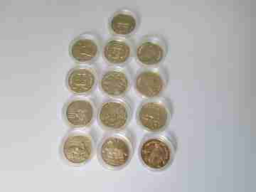 Thirteen coins set. Biblical Arras. 24k gold plated metal. Box. 1990's