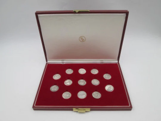 Thirteen wedding arras boxed. 925 sterling silver. Coins with biblical motifs. 1990's