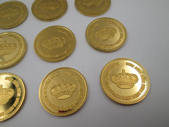 Thirteen wedding coins set in sterling silver vermeil. Spanish monarchs. Royal Mint. 1980's Thirteen wedding coins set in sterling silver vermeil. Spanish monarchs. Royal Mint. 1980's