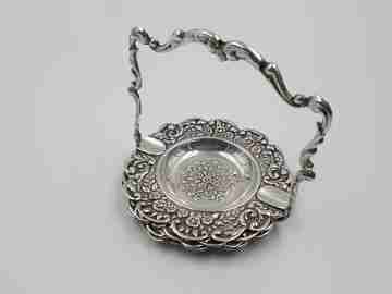 Three ashtray with stand. 925 sterling silver. Floral motifs. 1980's. Spain