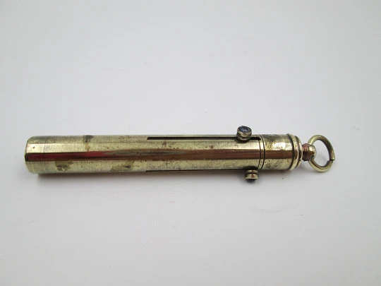 Three barrel victorian mechanical pencil. Gold plated metal and coloured stones. UK. 1890's