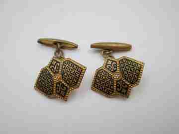 Three men's cufflinks set. Damascene and gold plated. 1970's. Spain