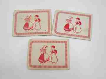 Three promotional women's pocket mirrors collection. Illustrated cardboard. 1960's. Spain