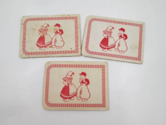 Three promotional women's pocket mirrors collection. Illustrated cardboard. 1960's. Spain