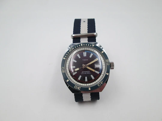 Timex Pepsi dive watch. Manual winding. Calendar. Metal / steel. 1960's. USA