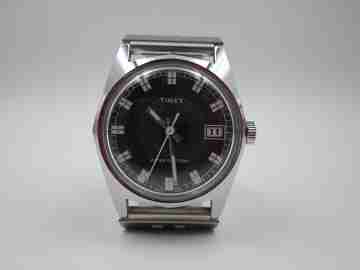 Timex. Chromed metal & steel. Manual wind. Bracelet. Blue dial. 1970's. USA