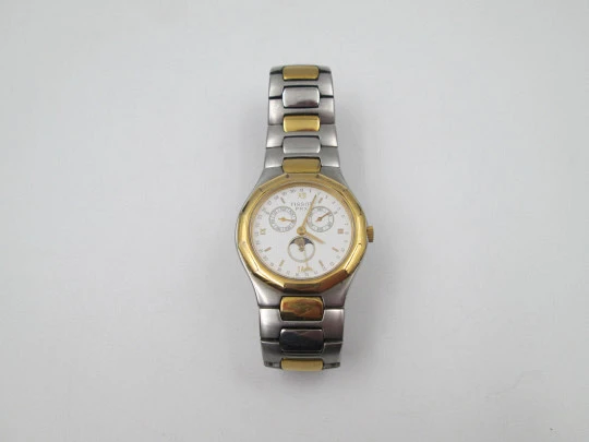 Tissot PRX quartz. Stainless steel & gold plated. Triple pointer date and Moon phase Tissot PRX quartz. Stainless steel & gold plated. Triple pointer date and Moon phase