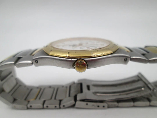 Tissot PRX quartz. Stainless steel & gold plated. Triple pointer date and Moon phase