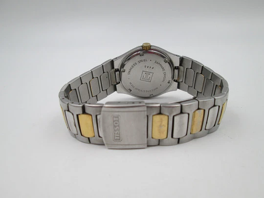 Tissot PRX quartz. Stainless steel & gold plated. Triple pointer date and Moon phase