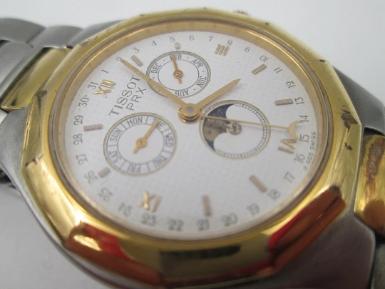 Tissot PRX quartz. Stainless steel & gold plated. Triple pointer date and Moon phase