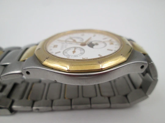 Tissot PRX quartz. Stainless steel & gold plated. Triple pointer date and Moon phase