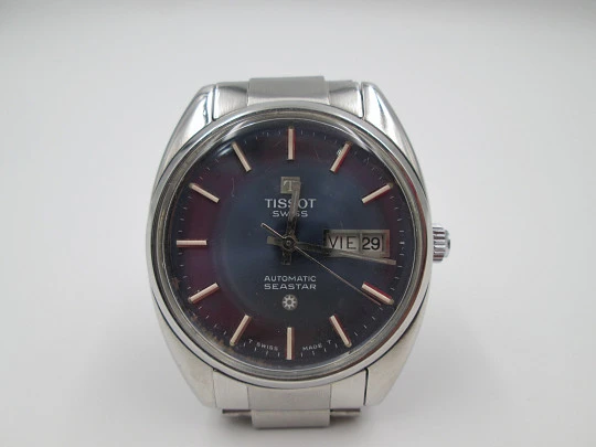Tissot Seastar. Automatic. 1970's. Calendar. Steel. Bracelet. Blue dial