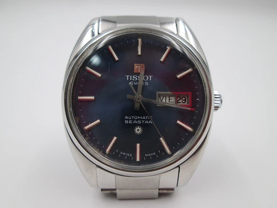 Tissot Seastar. Automatic. 1970's. Calendar. Steel. Bracelet. Blue dial