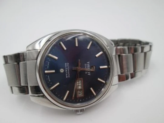 Tissot Seastar. Automático. Acero. Calendario. Brazalete. Dial azul. 1970