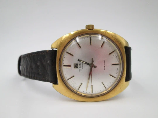 Tissot Seastar. Manual wind. 1960's. Stainless steel & gold plated. Strap