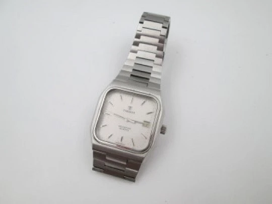 Tissot Seastar. Stainless steel. Quartz. Square case. Calendar. Bracelet. 1980's