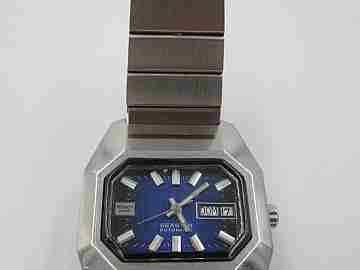 Tissot Seastar. Steel. Automatic. 1970's. Date & day. Blue / black dial