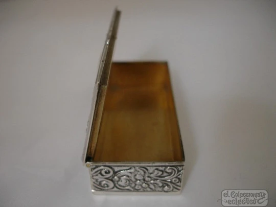 Toothpick case. Sterling silver and vermeil. Animal heads