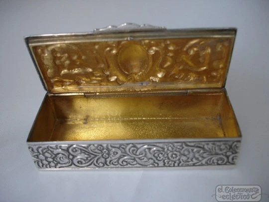 Toothpick case. Sterling silver and vermeil. Animal heads