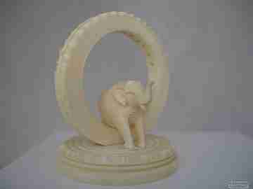Toothpick holder. Ivory. Elephant figure. 1950's. Geometric motifs