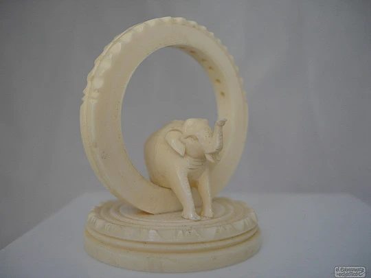 Toothpick holder. Ivory. Elephant figure. 1950's. Geometric motifs