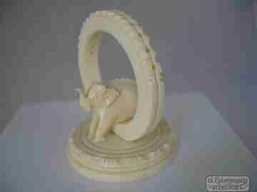 Toothpick holder. Ivory. Elephant figure. 1950's. Geometric motifs
