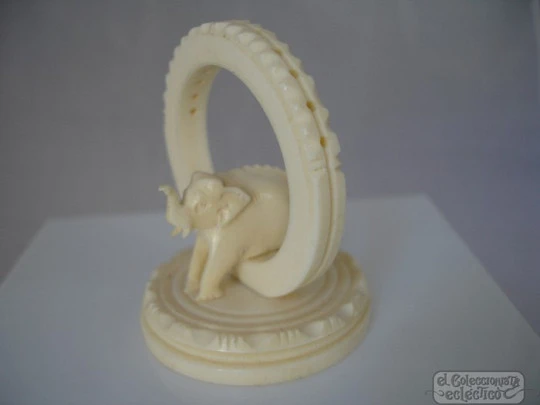 Toothpick holder. Ivory. Elephant figure. 1950's. Geometric motifs