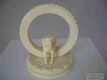 Toothpick holder. Ivory. Elephant figure. 1950's. Geometric motifs