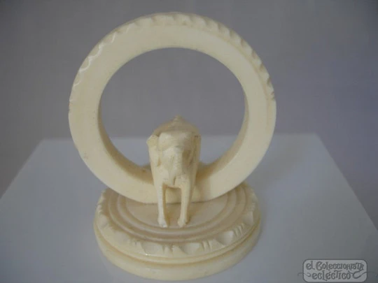 Toothpick holder. Ivory. Elephant figure. 1950's. Geometric motifs