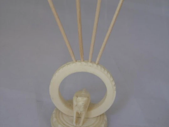 Toothpick holder. Ivory. Elephant figure. 1950's. Geometric motifs