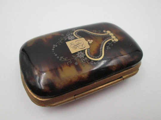 Tortoiseshell purse. Golden metal edge. Silver & gold ornaments. 1900's