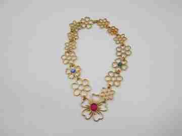 Tous choker necklace. Vermeil sterling silver and colored gems. Floral design