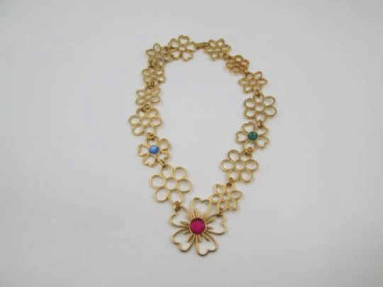 Tous choker necklace. Vermeil sterling silver and colored gems. Floral design