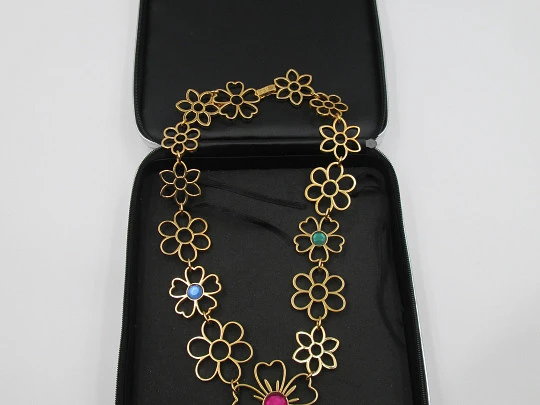 Tous choker necklace. Vermeil sterling silver and colored gems. Floral design