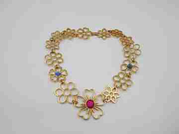 Tous choker necklace. Vermeil sterling silver and colored gems. Floral design