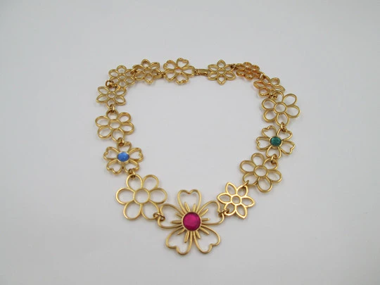 Tous choker necklace. Vermeil sterling silver and colored gems. Floral design