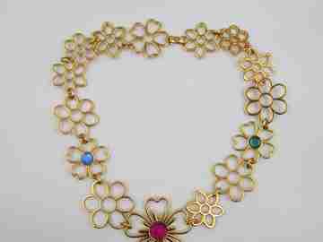 Tous choker necklace. Vermeil sterling silver and colored gems. Floral design