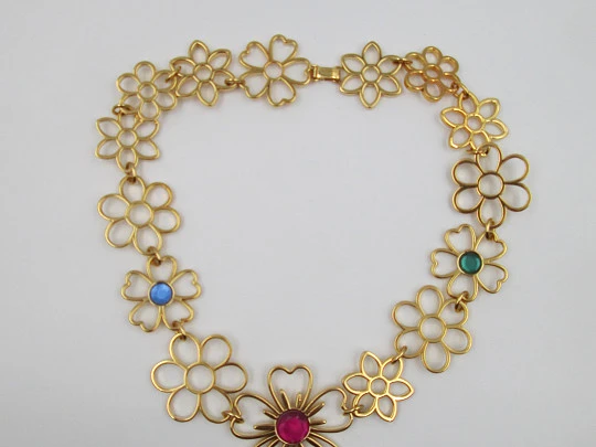 Tous choker necklace. Vermeil sterling silver and colored gems. Floral design