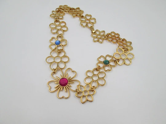 Tous choker necklace. Vermeil sterling silver and colored gems. Floral design