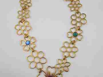 Tous choker necklace. Vermeil sterling silver and colored gems. Floral design